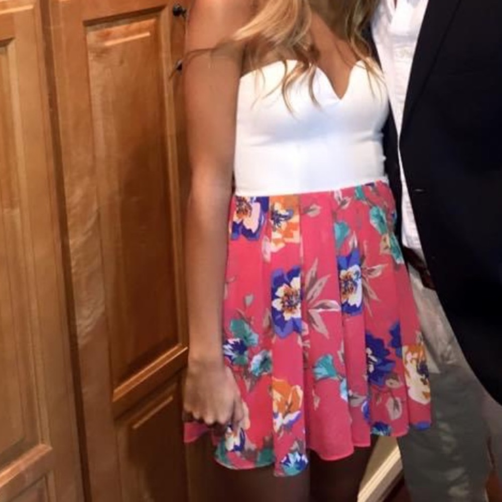 Strapless White and Pink Floral Dress